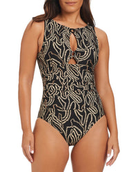 Beyond Control Swimwear Foil Me Once High Neck One Piece Black Multi