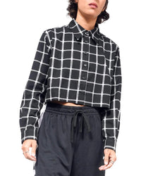 Wildfang The Essential Flannel Long Sleeve Cropped Button-Up Regular 8 (M) Black White