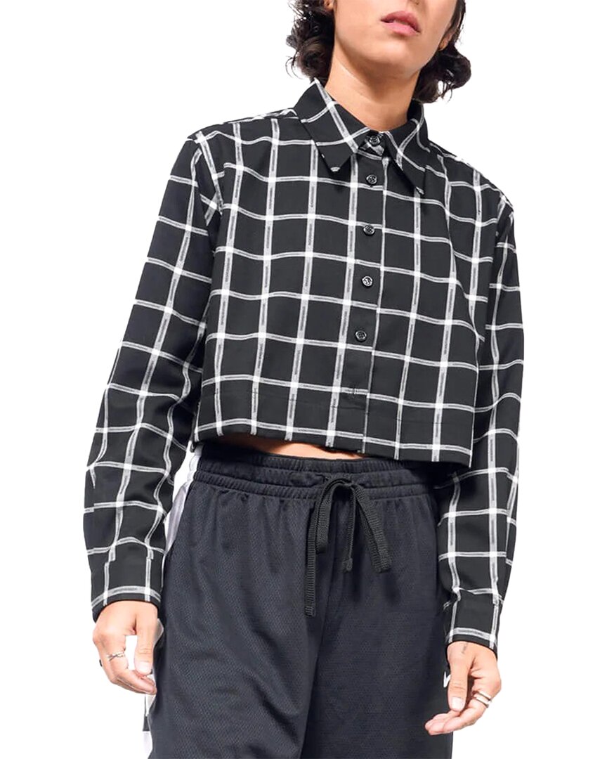 Wildfang The Essential Flannel Long Sleeve Cropped Button-Up Regular 8 (M) Black White