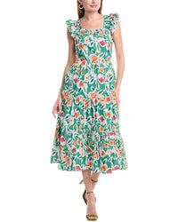 English Factory Back Bow Floral Midi Dress Green