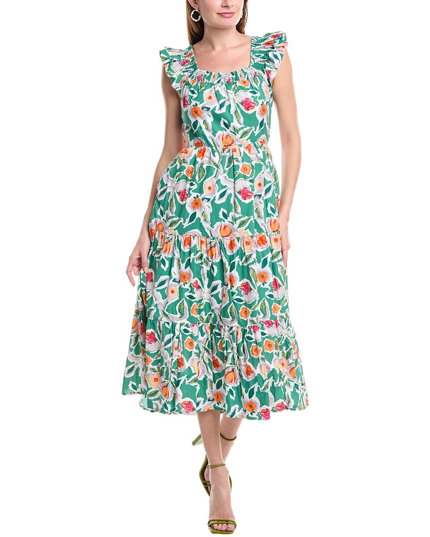 English Factory Back Bow Floral Midi Dress Green