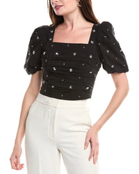 Endless Rose Embellished Pleated Top Black