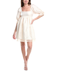 Endless Rose Shiny Puff Sleeve Mini Dress Beige