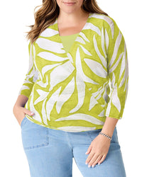 Nic+Zoe Plus Meadow Mix 4-Way Linen-Blend Cardigan Green Multi