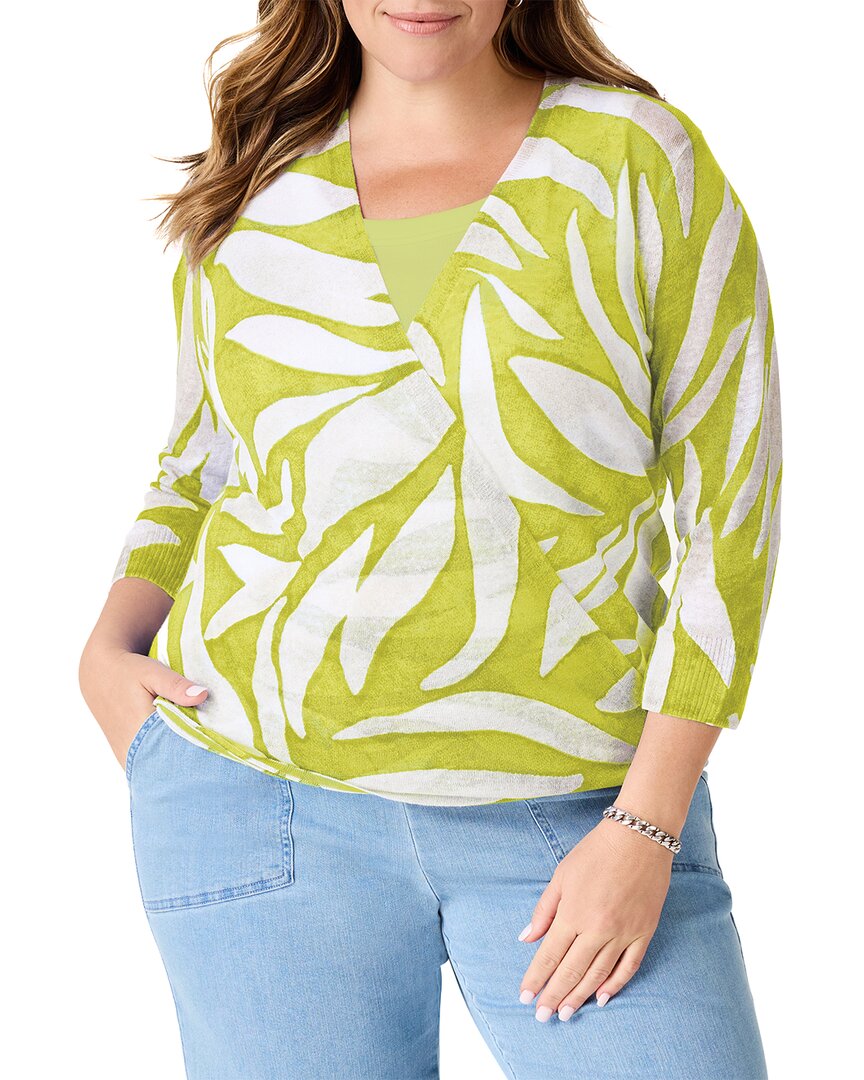 Nic+Zoe Plus Meadow Mix 4-Way Linen-Blend Cardigan Green Multi
