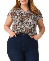 Nic+Zoe Petal Bloom Top Plus 22W (3X) Brown