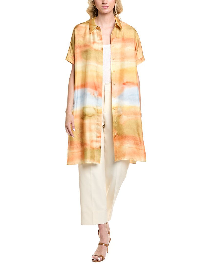 Lafayette 148 New York Oversized Silk Duster Shirt Yellow