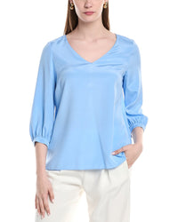 Lafayette 148 New York Lantern Sleeve V-Neck Silk-Blend Blouse #N A