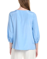 Lafayette 148 New York Lantern Sleeve V-Neck Silk-Blend Blouse