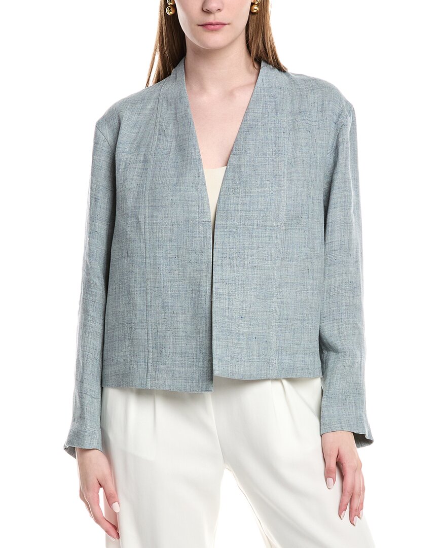 Lafayette 148 New York Collarless Linen-Blend Jacket Blue