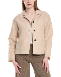 Lafayette 148 New York Drop Shoulder Silk & Linen-Blend Cropped Jacket White