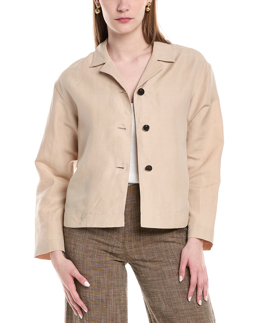 Lafayette 148 New York Drop Shoulder Silk & Linen-Blend Cropped Jacket White