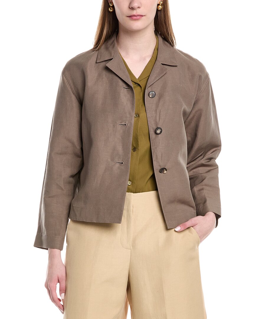 Lafayette 148 New York Drop Shoulder Silk & Linen-Blend Cropped Jacket Regular 8 (M) Concrete