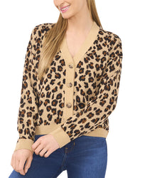 Cece Leopard Jacquard Wool-Blend Cardigan