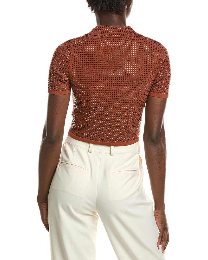Sandro Rhinestone Crop Polo Shirt