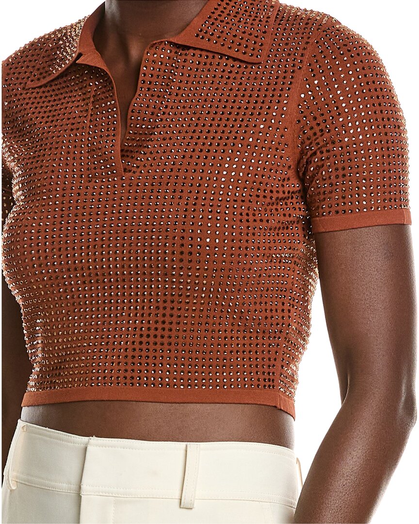 Sandro Rhinestone Crop Polo Shirt