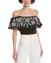 Sea Ny Beck Linen-Blend Top Black