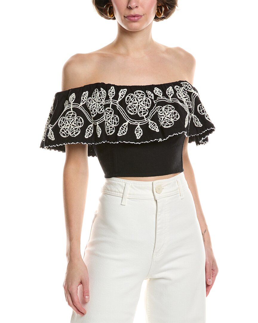 Sea Ny Beck Linen-Blend Top Black