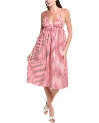 Ganni Stripe Midi Dress Red