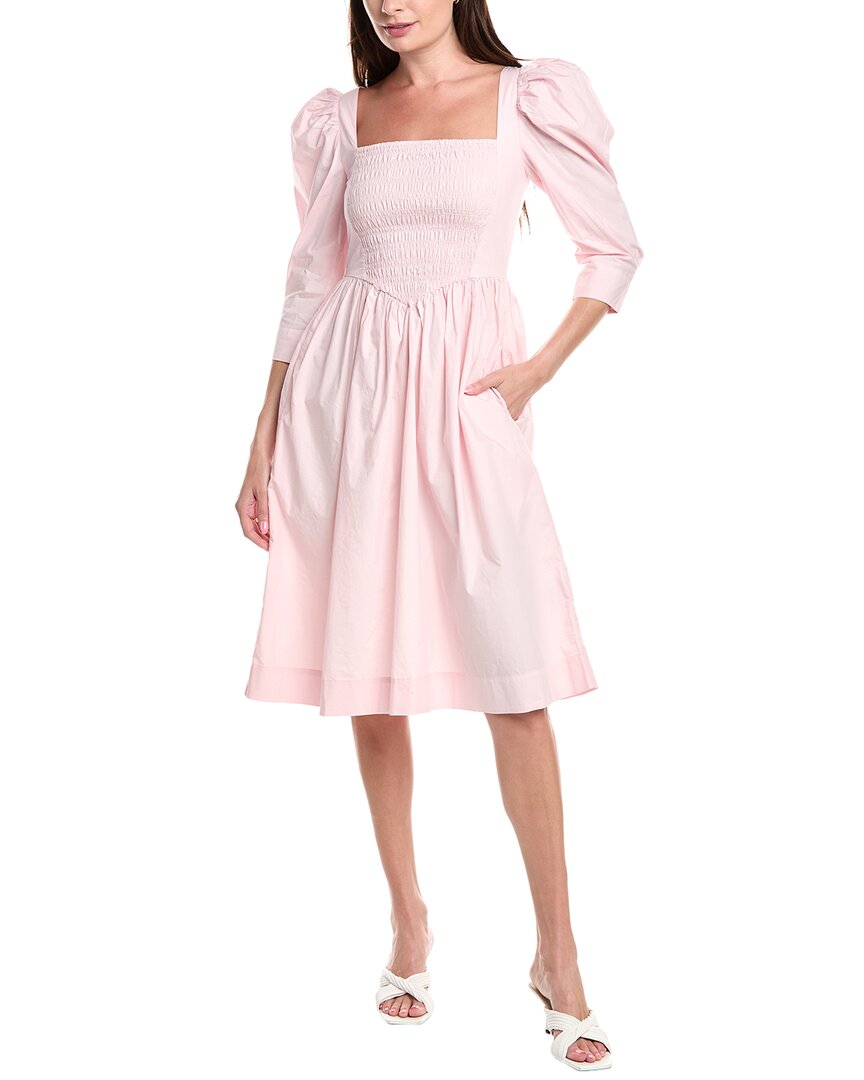 Ganni Poplin Midi Dress Pink