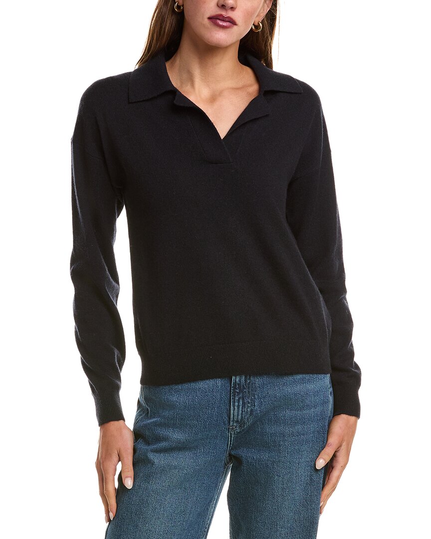 Naadam Womens Wool & Cashmere-Blend Polo Sweater, M, Black