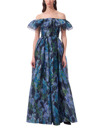 Carolina Herrera Off-The-Shoulder Ruffled A-Line Gown Black