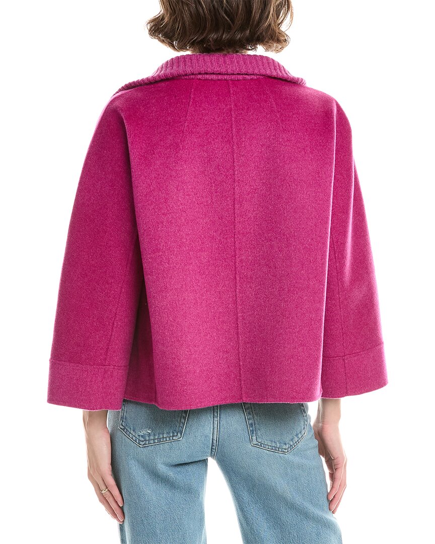 Forte Cashmere Knit Detail Short Zip Mock Wool & Cashmere-Blend Jacket