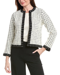 St. John Soft Boucle Windowpane Wool-Blend Kissing Jacket