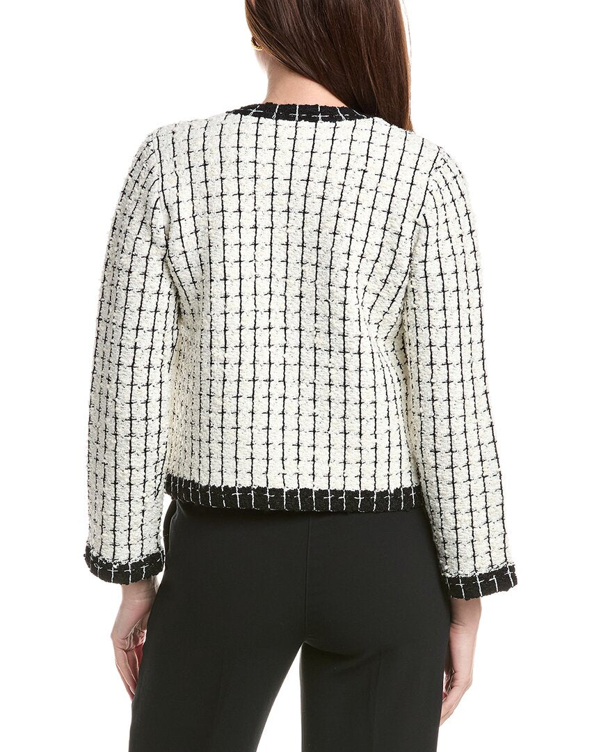 St. John Soft Boucle Windowpane Wool-Blend Kissing Jacket
