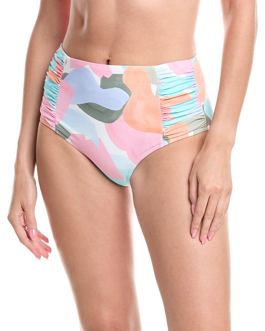 Sea Level Australia Paintball High-Waist Gathered Bikini Bottom Green