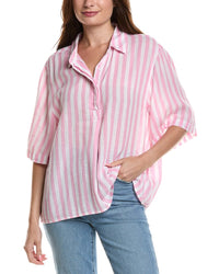 Lola River Linen-Blend Stripe Shirt Pink