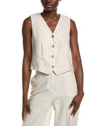 Vince Camuto Button-Down Linen-Blend Vest Regular 12 (L) Brown Multi