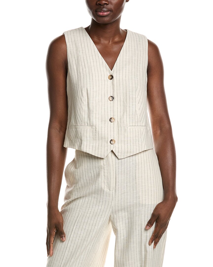 Vince Camuto Button-Down Linen-Blend Vest Regular 12 (L) Brown Multi