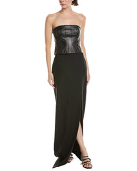 Cinq À Sept Adriana Leather-Trim Midi Dress