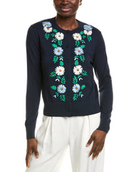 Brooks Brothers Floral Embroidered Cardigan Blue