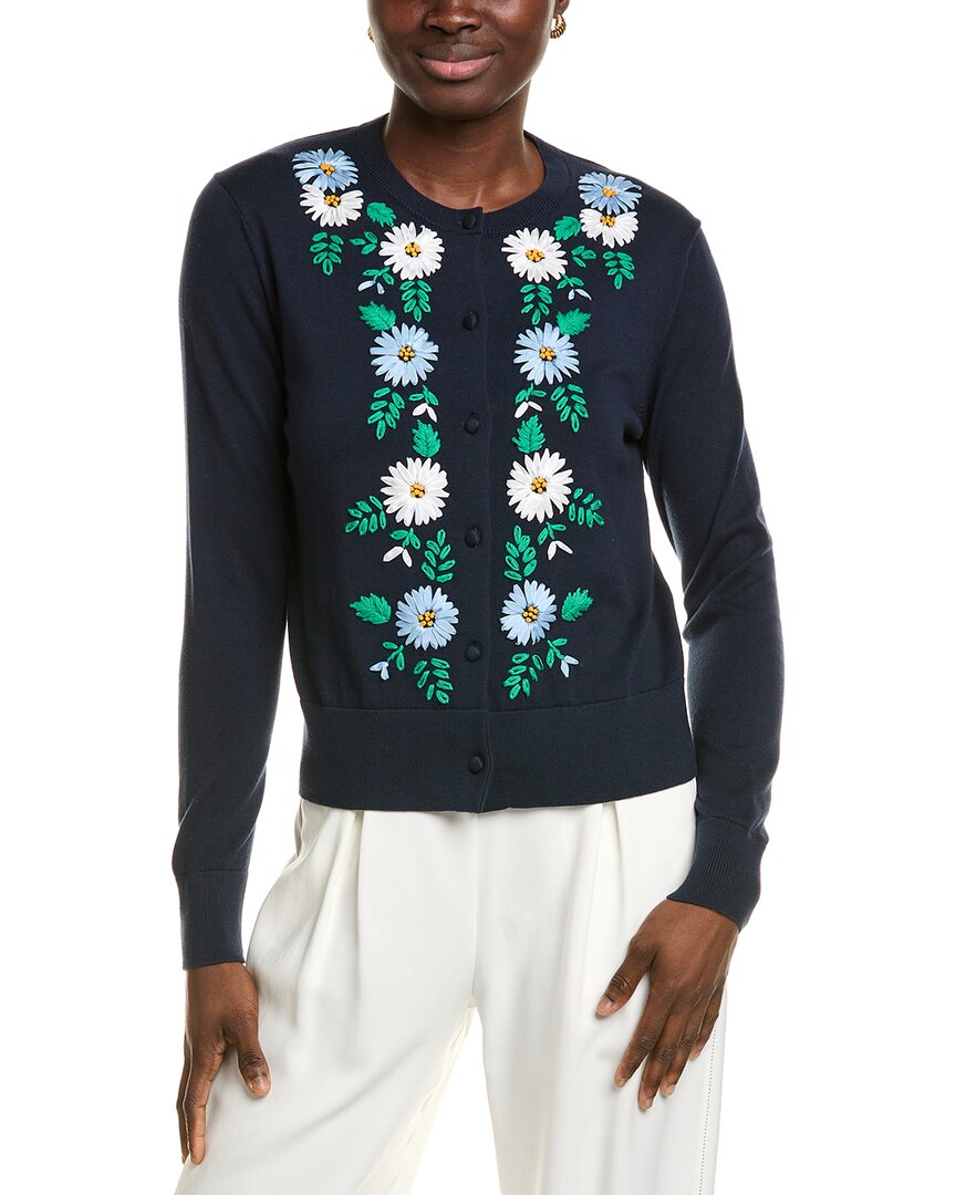 Brooks Brothers Floral Embroidered Cardigan Blue