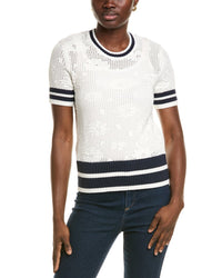 Brooks Brothers Pointelle Floral Sweater White