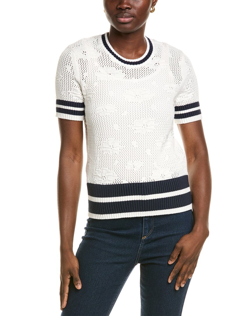 Brooks Brothers Pointelle Floral Sweater White