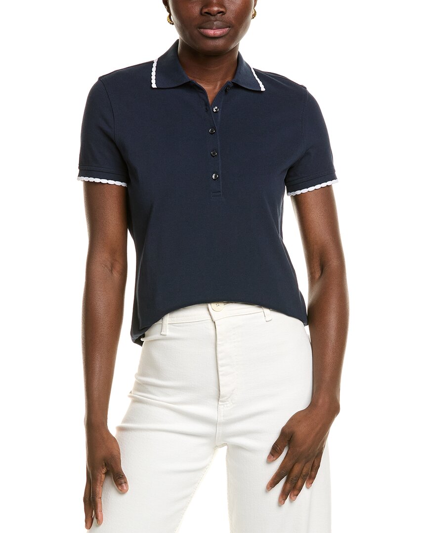 Brooks Brothers Womens Scalloped Polo Shirt, S, Blue