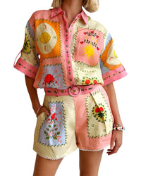 ESEA Esea 2Pc Linen-Blend Shirt & Short Set