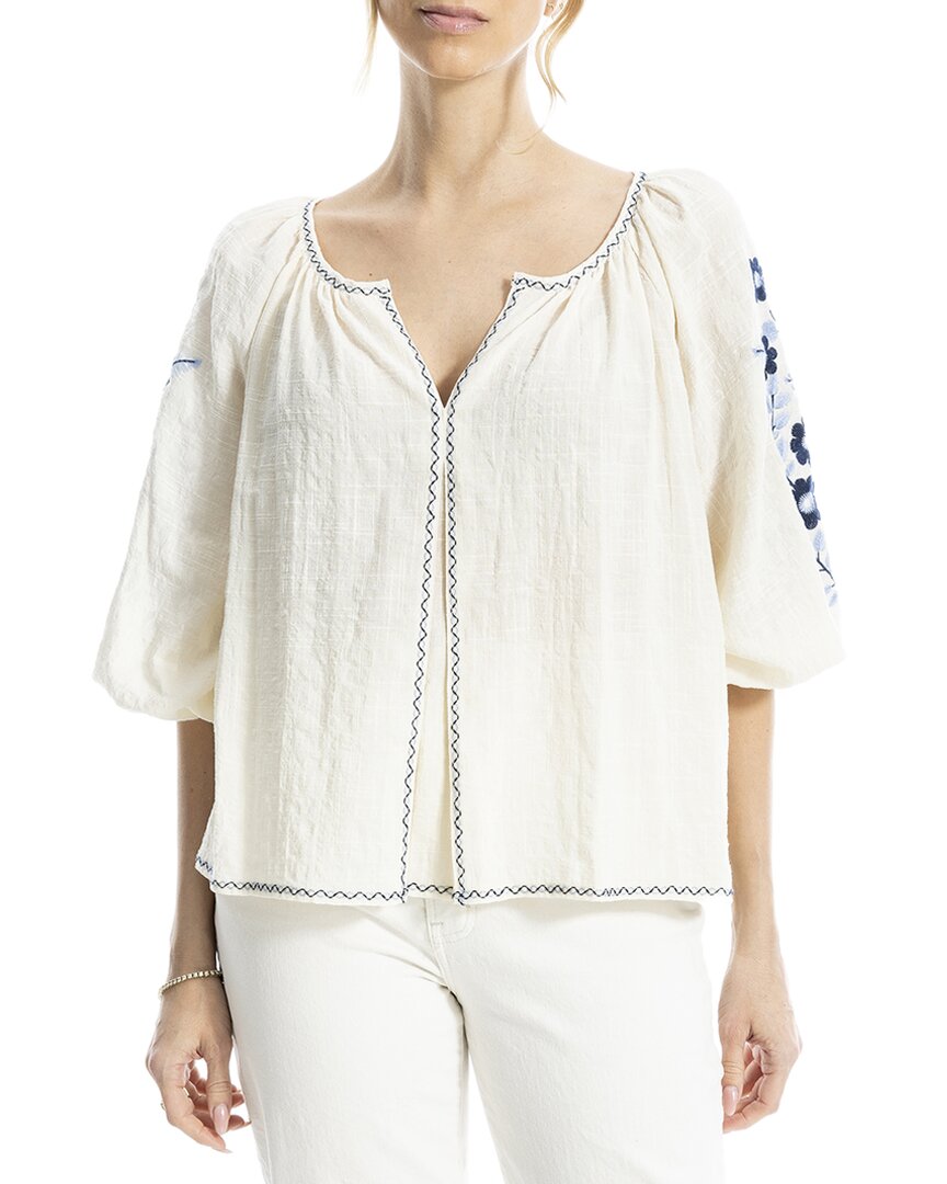 Max Studio Max Studio Embroidered V-Neck Ballon Sleeve Blouse