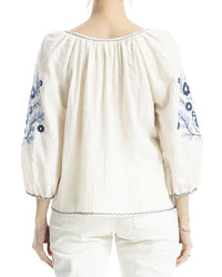 Max Studio Max Studio Embroidered V-Neck Ballon Sleeve Blouse