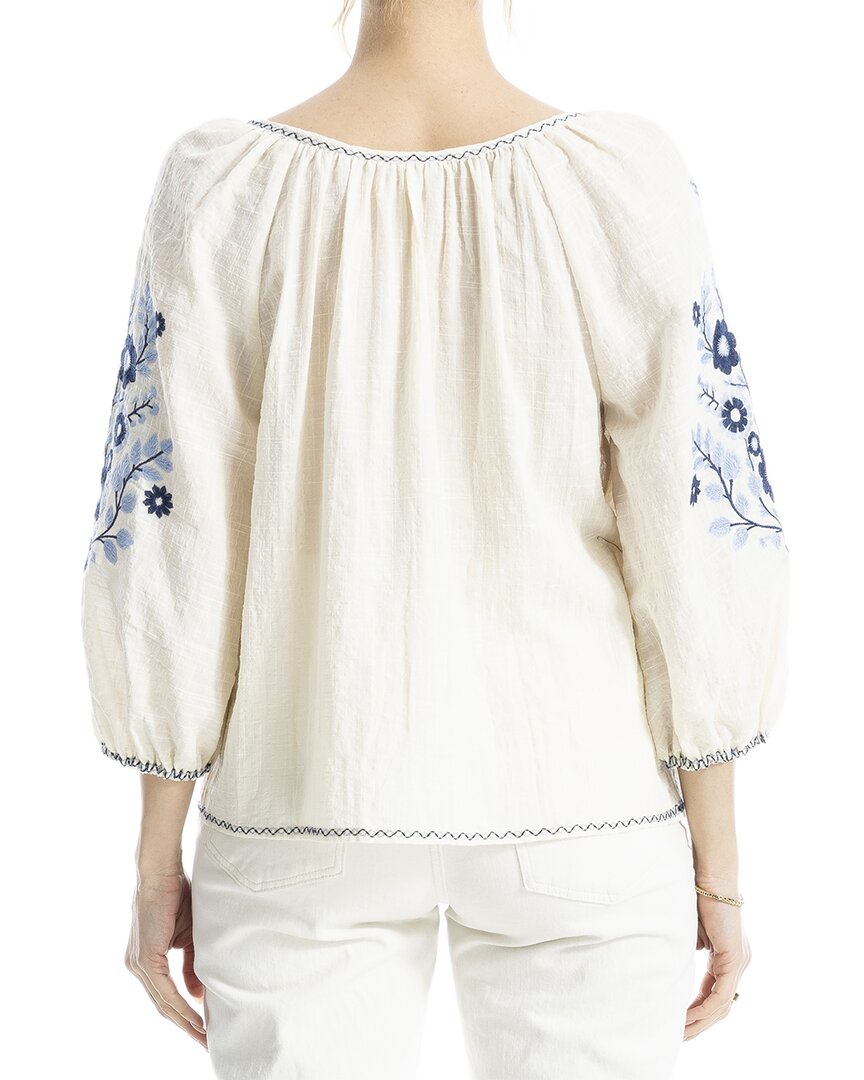Max Studio Max Studio Embroidered V-Neck Ballon Sleeve Blouse