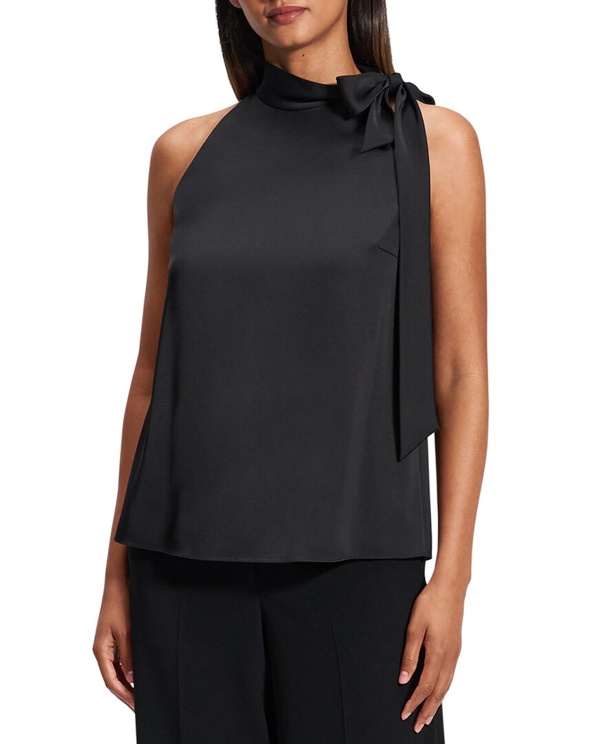 Theory Side Tie Halter Top Black