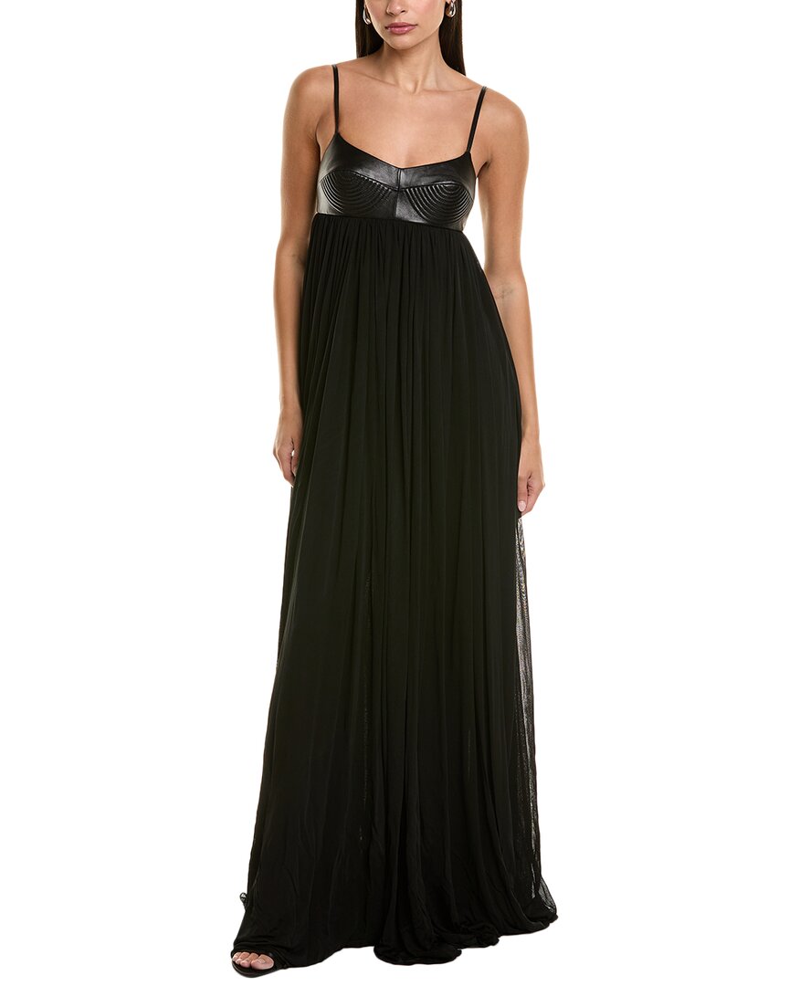 Michael Kors Collection Trapunto Leather-Trim Silk-Blend Gown