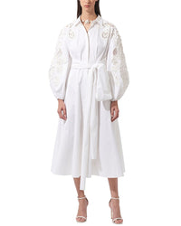 Carolina Herrera Open Front Balloon Sleeve Midi Dress White