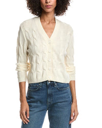 Forte Cashmere Wool & Cashmere-Blend Cable V-Neck Cardigan