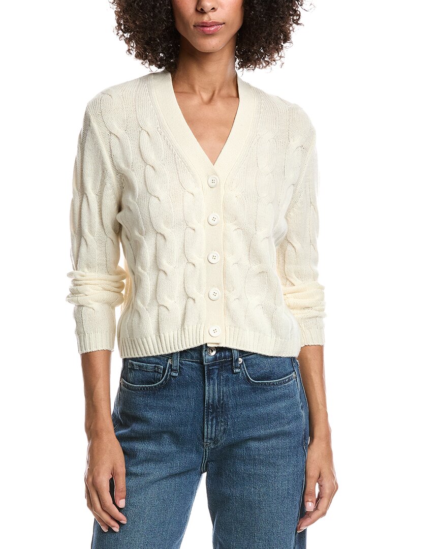 Forte Cashmere Wool & Cashmere-Blend Cable V-Neck Cardigan