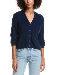 Forte Cashmere Wool & Cashmere-Blend Cable V-Neck Cardigan