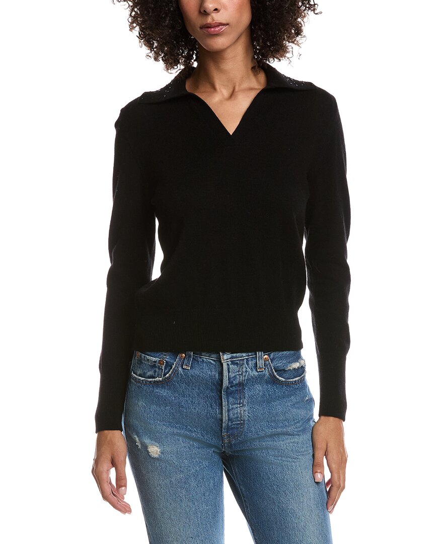 Forte Cashmere Wool & Cashmere-Blend Crystal Polo Sweater